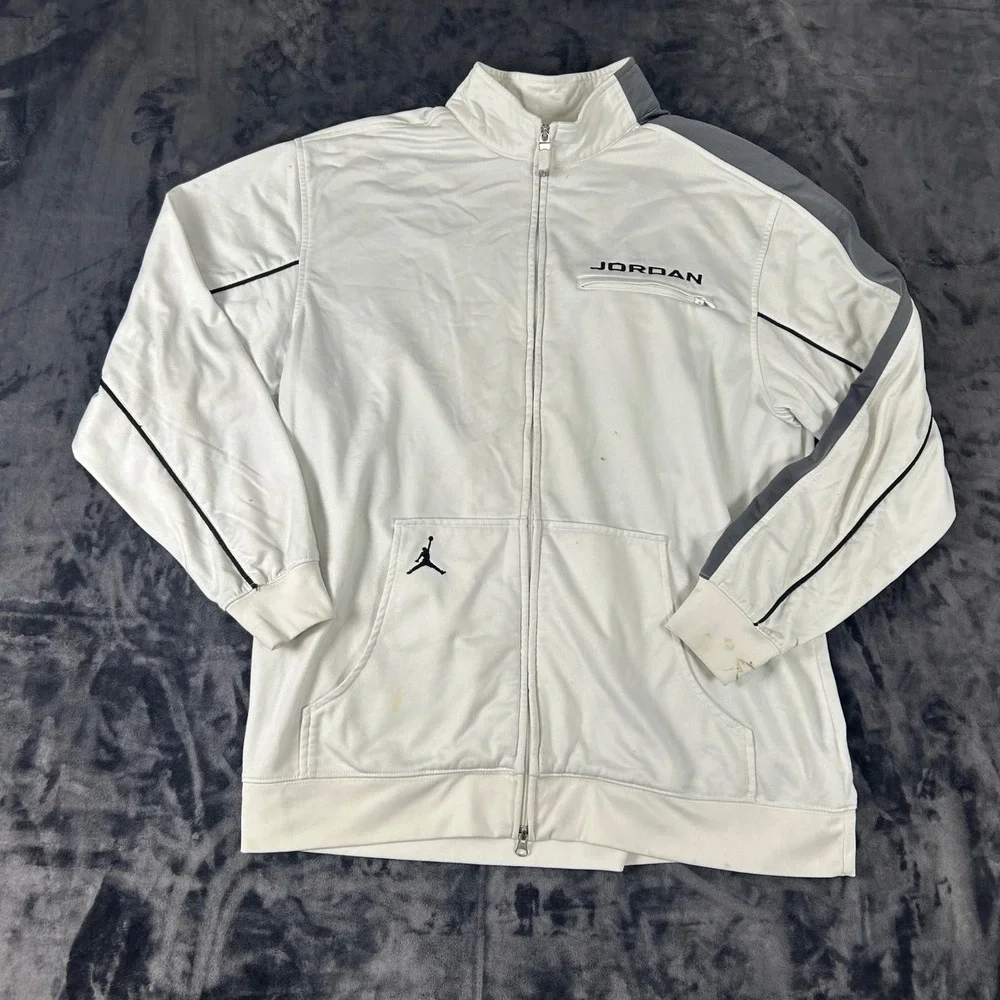 Jordan Track Jacket Mens XL White Gray Full Zip Jumpman Logo Athletic 3295